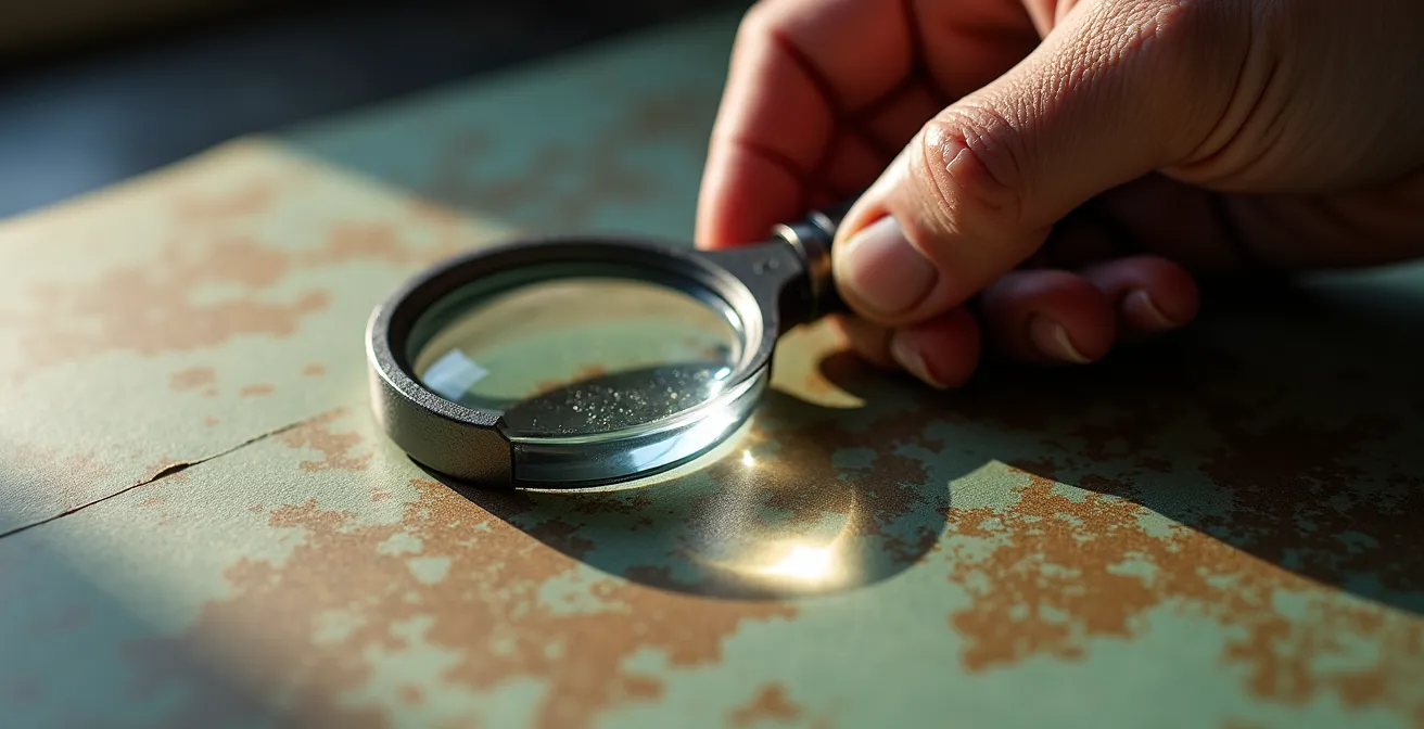 Détail d'une main tenant une loupe sur des graphiques de données